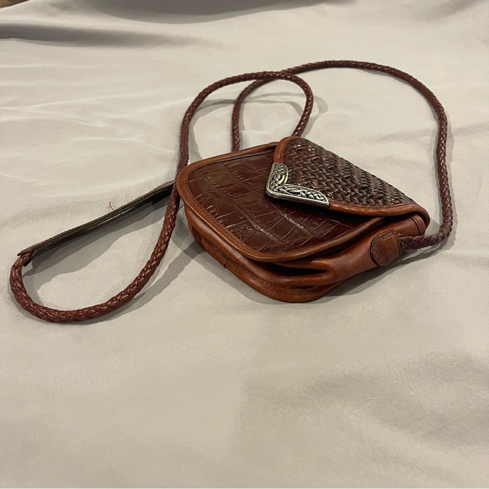 Vintage Brighton Women's Bag Mini Crossbody Woven Long Braided Strap Brown Purse - Picture 2 of 11